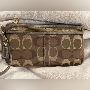 COACH Wristlet Signature Canvas & Suede Beaded Accent Wristlet